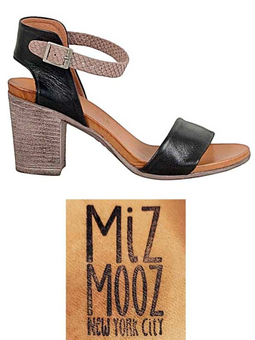 Miz Mooz Womens Stassi Black Ankle Strap Chunky High Heel  Sandal Shoes 36